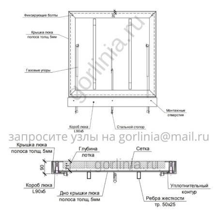 Чертеж уличного люка под брусчатку Проспект с размерами